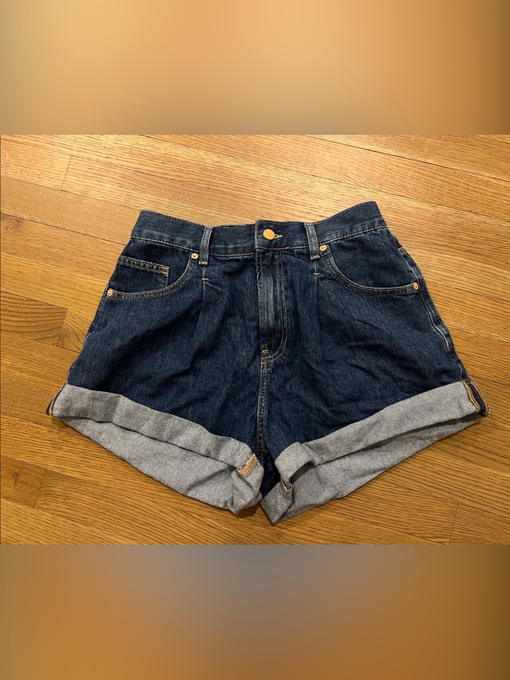 Free People Dark Blue Denim Roll-Hem Women's Shorts